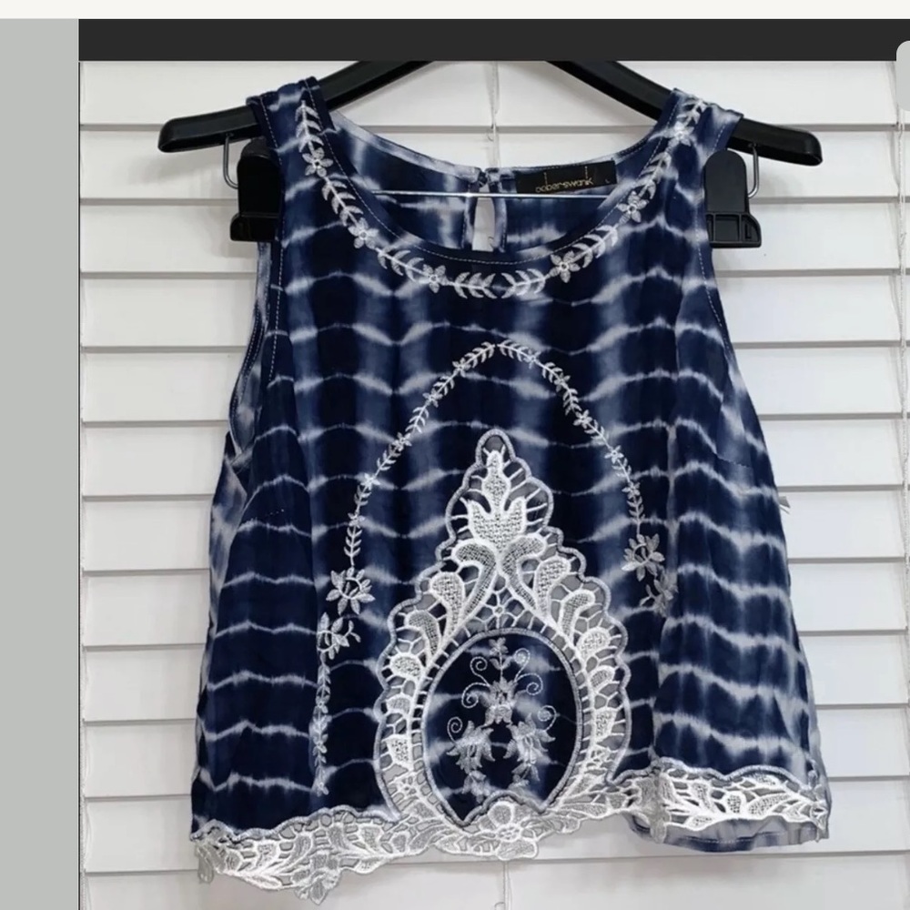 NWOT Ooberswank Blue Dye Embroidered Tank Top  S